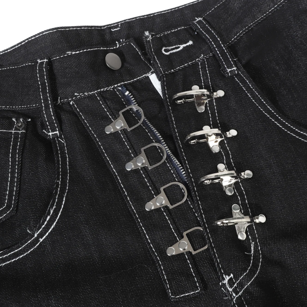 Black Lace-Up Wide-Leg Jeans