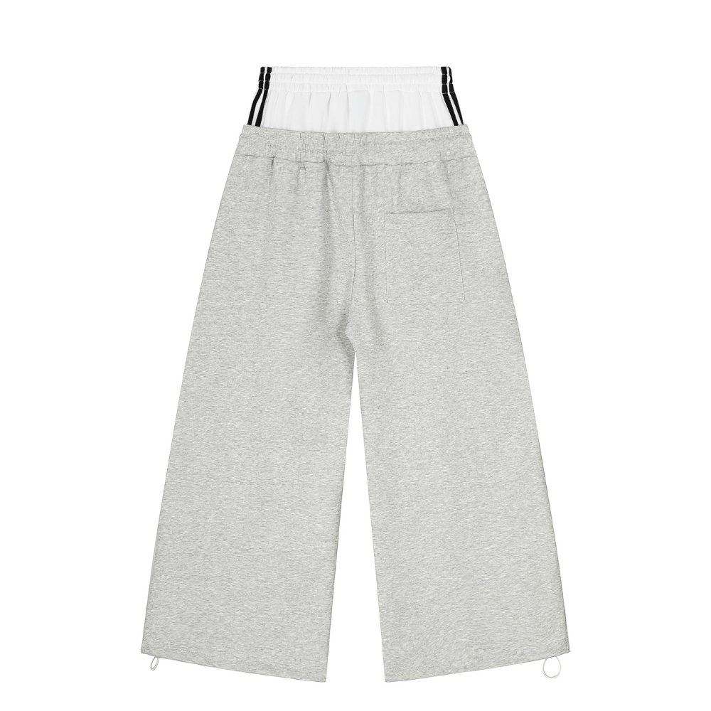 Grey Patchwork Wide-Leg Sweatpants