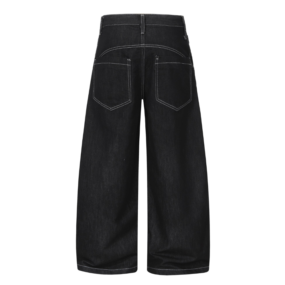 Black Lace-Up Wide-Leg Jeans