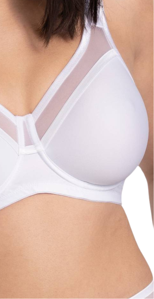 Comfort Fit Seamless Bra with Mesh Details  White