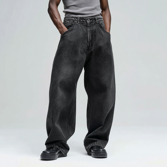 Men’s Wide-Leg Cargo Pants – Black