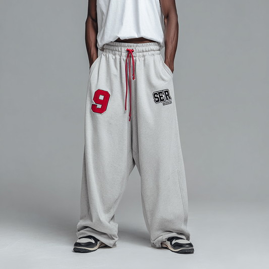 Grey Patchwork Wide-Leg Sweatpants