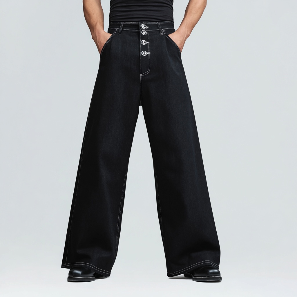 Black Lace-Up Wide-Leg Jeans